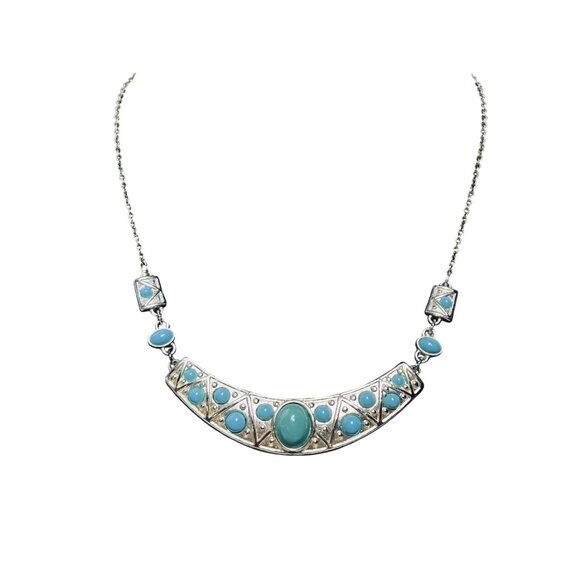 Avon Silver Tone And Blue Bib Necklace Signed NRT (6163) - Picture 2 of 6